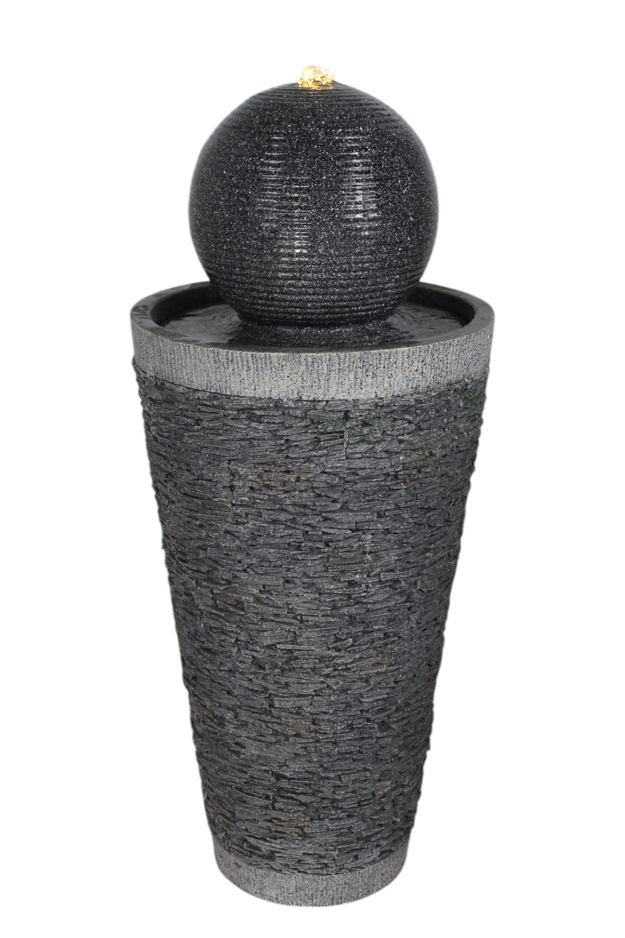 Arnusa Gartenbrunnen Springbrunnen mit LED Beleuchtung Kugel Brunnen Gartendeko, 30,5 cm Breite, Steinoptik Komplett-Set