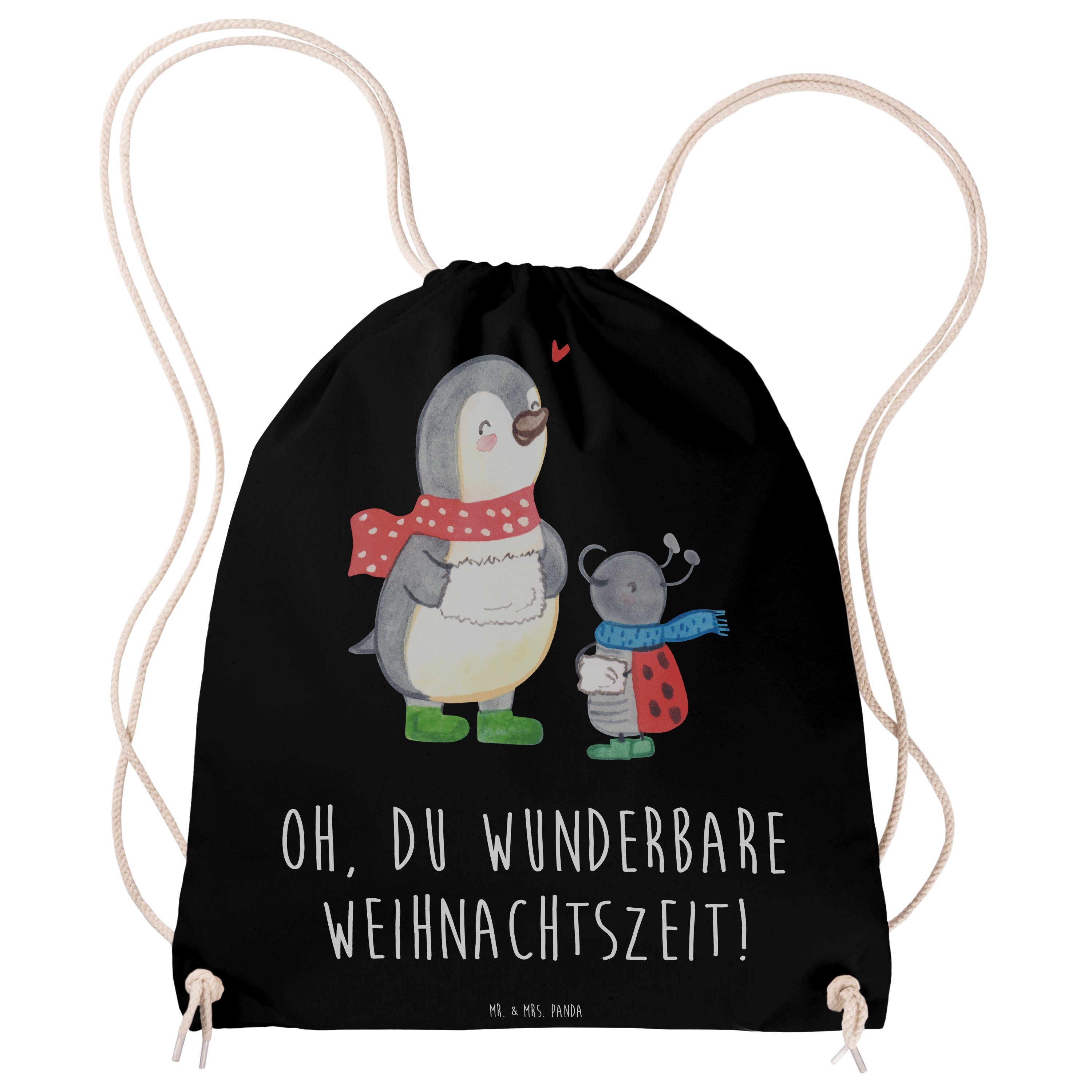 Mr. & Mrs. Panda Sporttasche Smörle Winterzeit - Schwarz - Geschenk, Tasche, Stoffbeutel, Advent, (1-tlg)