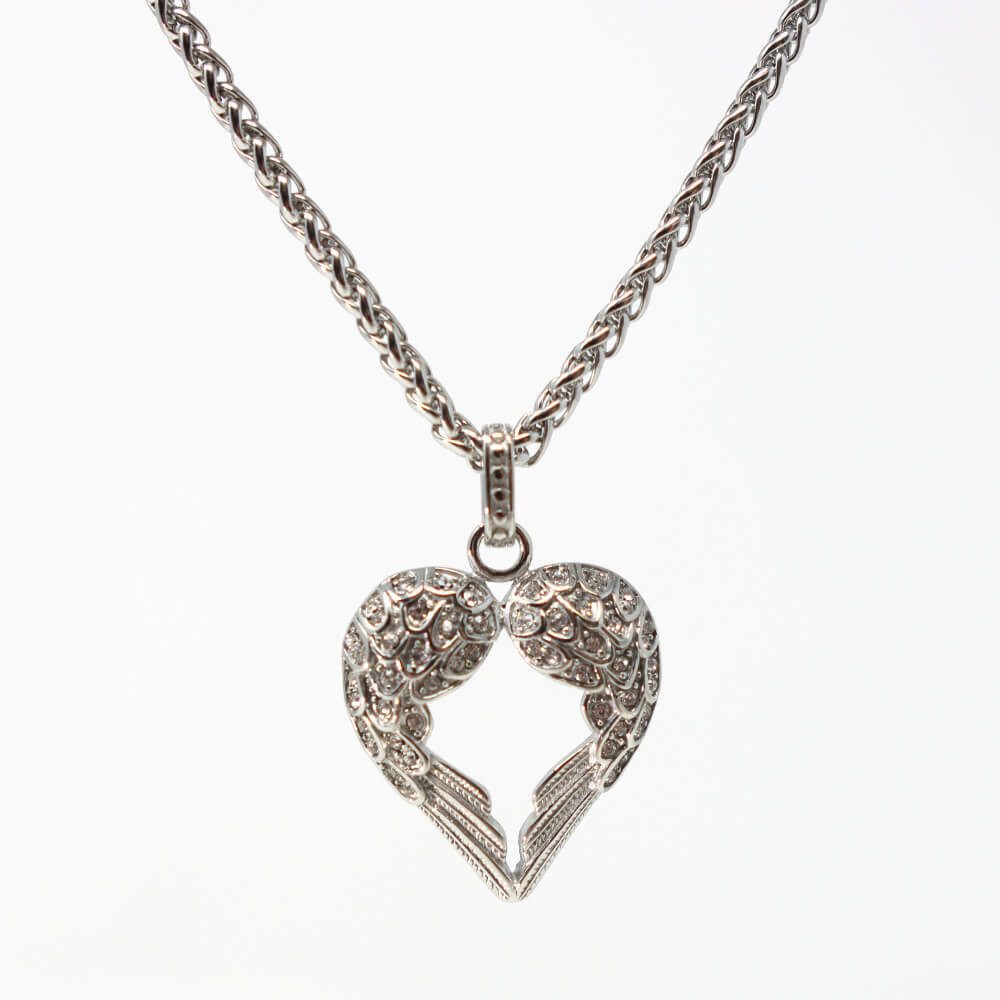 Kette mit Anhänger Lederkette Edelstahlkette 316L FLÜGELHERZ