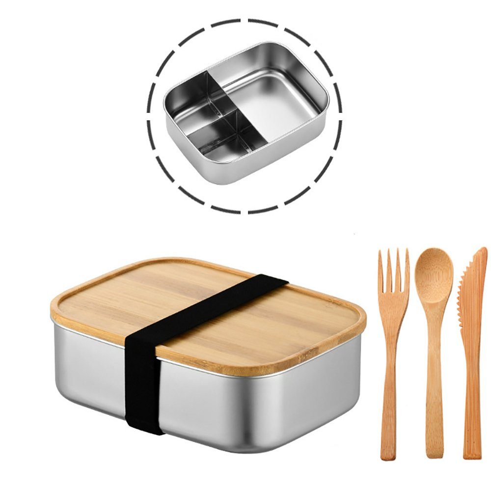 mit Auslaufsiche Edelstahl GelldG Lunchbox Fächern, Brotdose Metall Umweltfreundlich Silber(0.38kg) 2