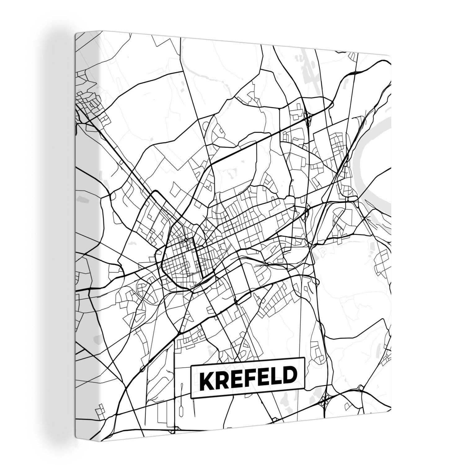 OneMillionCanvasses® Leinwandbild Krelefeld - Karte - Stadtplan, (1 St), Leinwand Bilder für Wohnzimmer Schlafzimmer