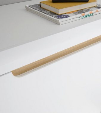 Furn.Design Standvitrine Isgard (Vitrinenschrank in weiß matt mit Scandi Eiche, 53 x 197 cm) Soft-Close-Funktion