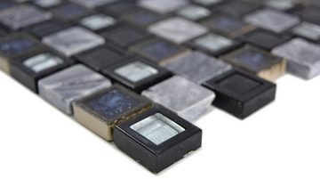 Mosani Mosaikfliesen Naturstein Glasmosaik Marmor Kunststoff grau schwarz, Dekorative Wandverkleidung