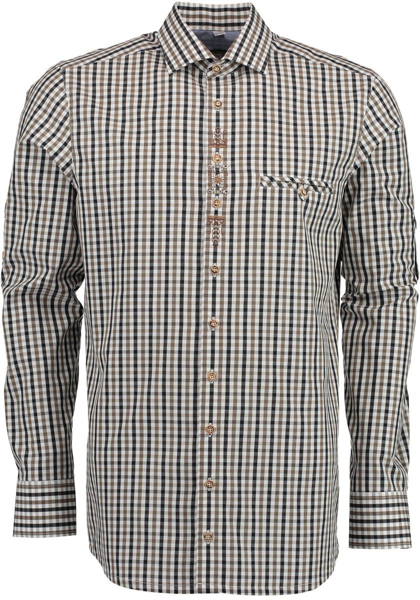 OS Trachten Trachtenhemd Awulu Langarmhemd mit Edelweiß-Stickerei auf der Knopfleiste