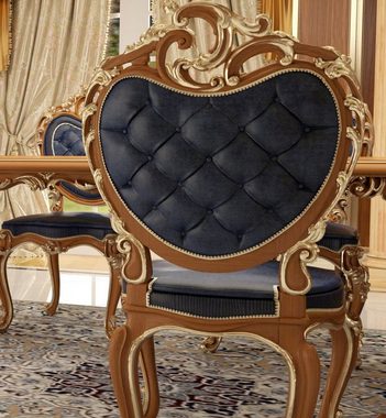 Casa Padrino Esszimmerstuhl Luxus Barock Esszimmer Stuhl Set Dunkelblau / Braun / Gold 57 x 62 x H. 105 cm - Prunkvolles Küchen Stühle 6er Set - Hotel Restaurant Schloss Möbel - Luxus Qualität - Made in Italy