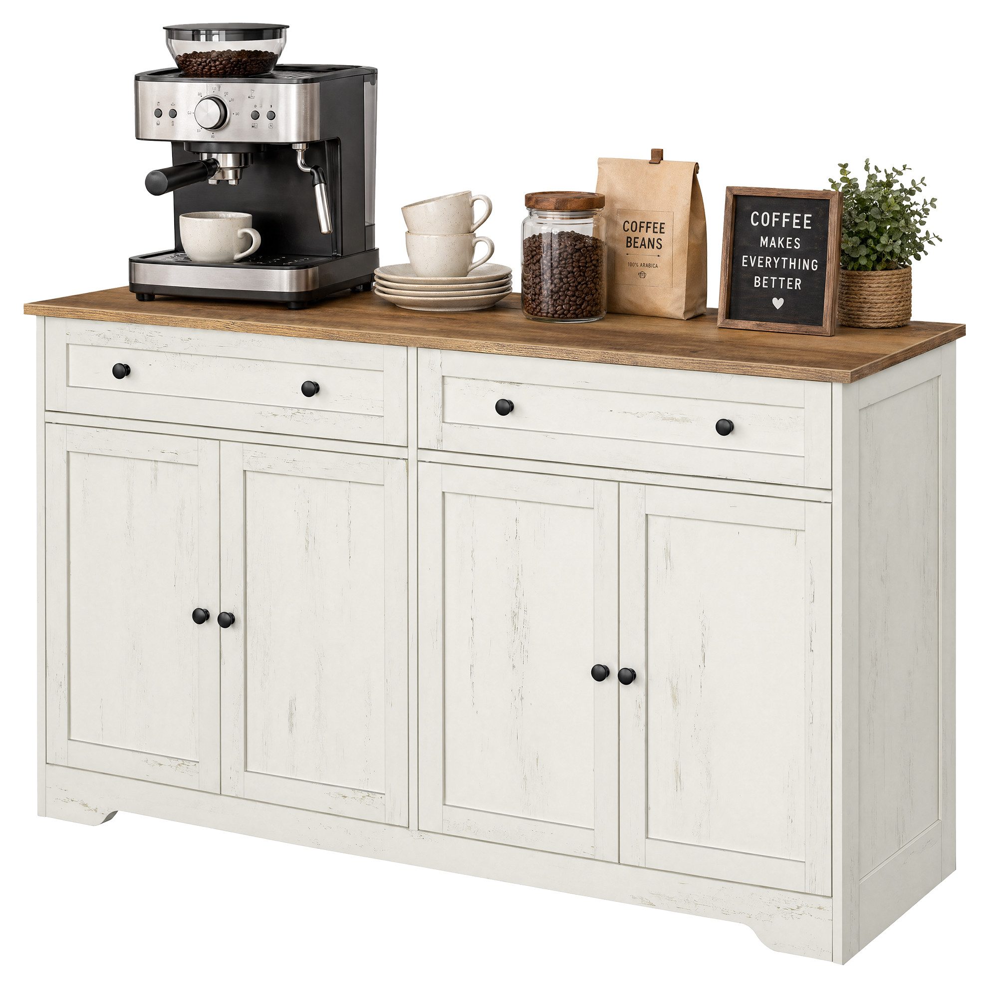 VASAGLE Buffet Aufbewahrungsschrank, Küchenschrank im Landhausstil, Sideboard Küchenschrank im Landhausstil mit Schublade