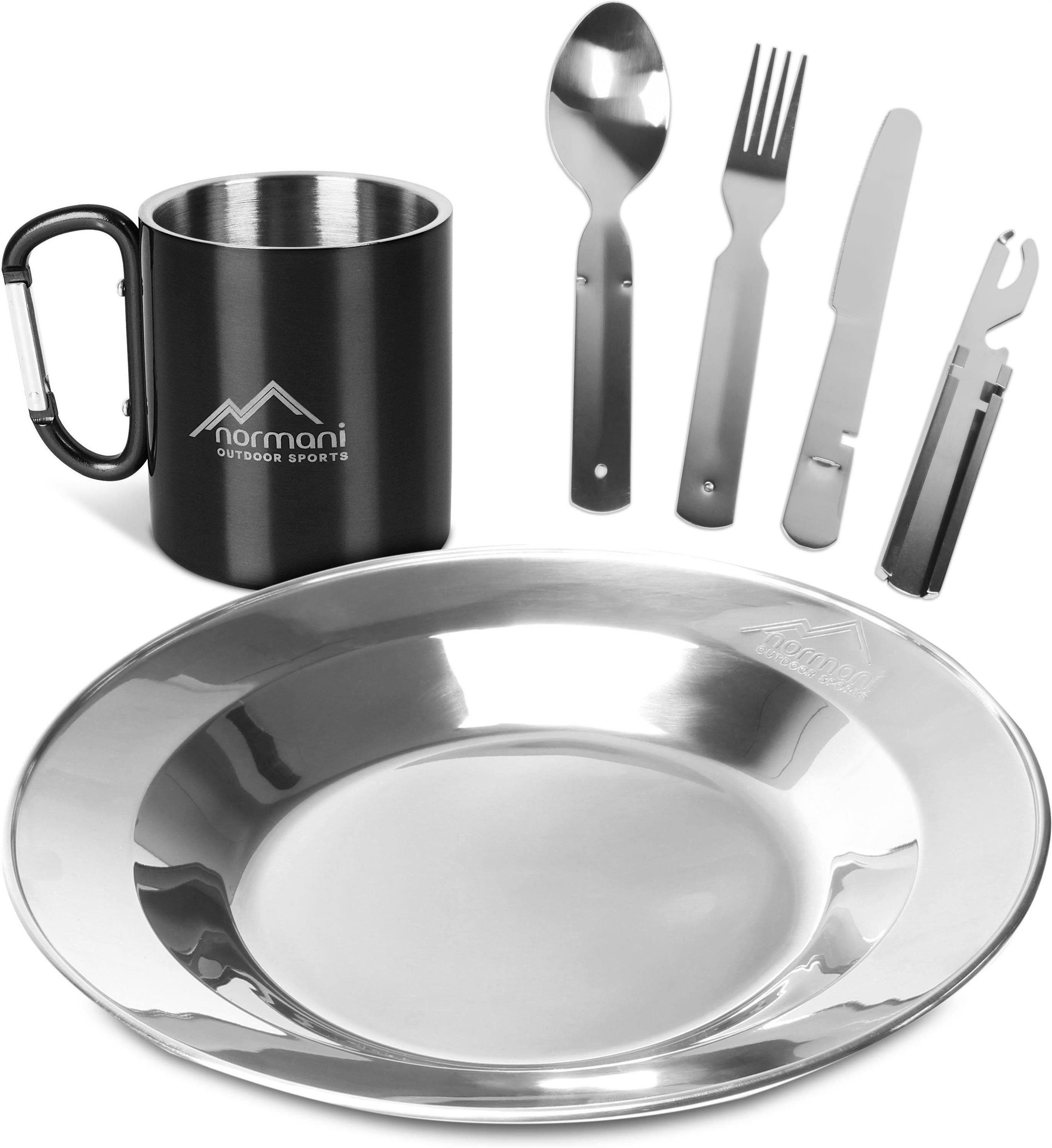 normani Geschirr-Set Camping-Geschirrset 7-Teilig (4-tlg), 1 Personen, Edelstahl, Outdoor Kochgeschirr Ess-Geshirrset Campingheschirr