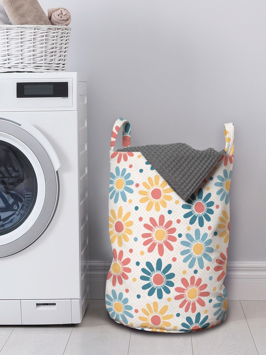 für Waschsalons, Wäschesäckchen Griffen Kordelzugverschluss mit Abakuhaus Cartoon Blütenblätter Pastell Aster Wäschekorb Garten