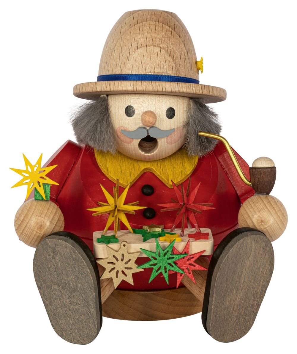 Richard Glaesser Räuchermännchen Rauchmann Sternehändler sitzend, Höhe 13 cm, Holzkunst original Erzgebirge