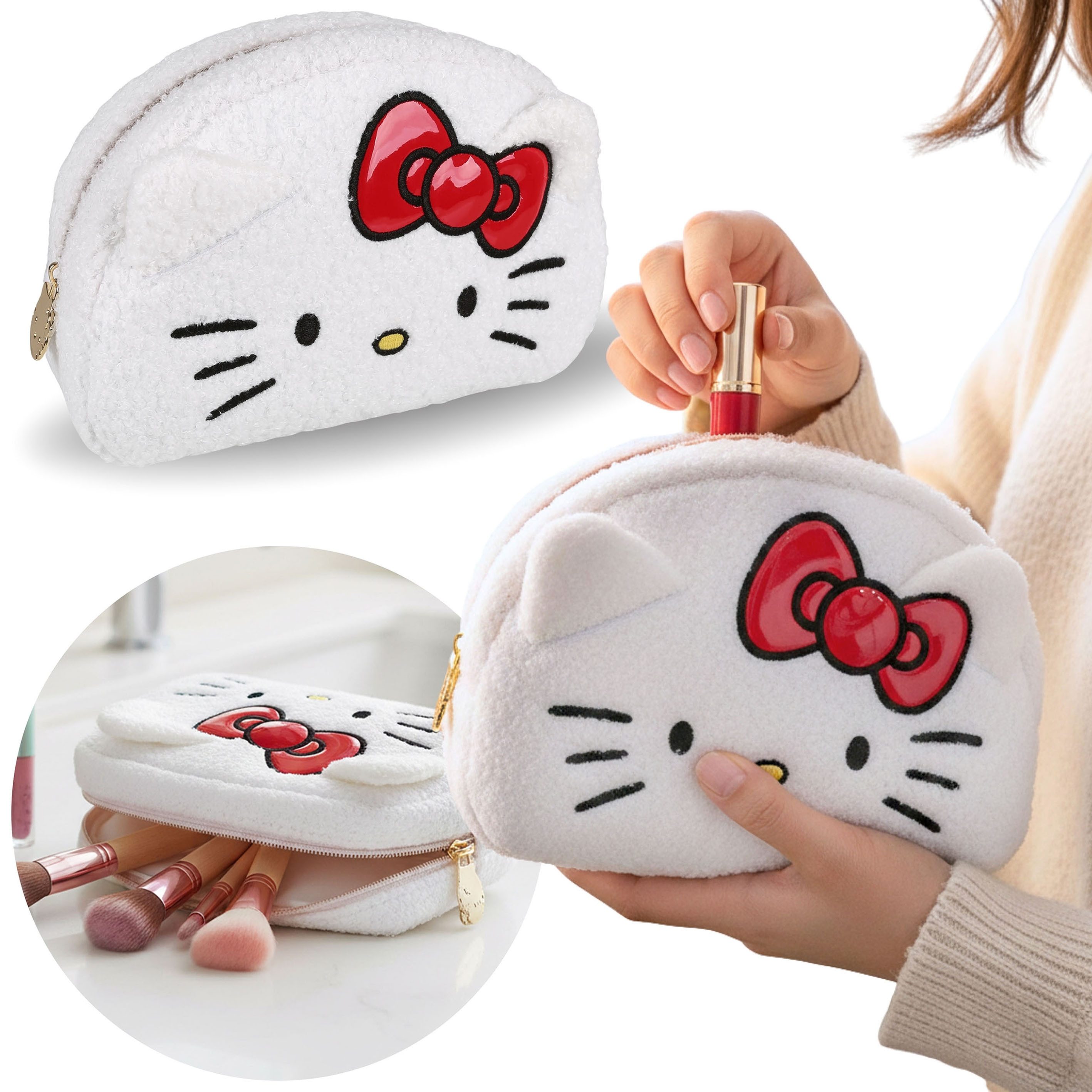 Sarcia.eu Kosmetiktasche Hello Kitty weiße Plüsch-Kosmetiktasche, geräumig 22×15×7 cm