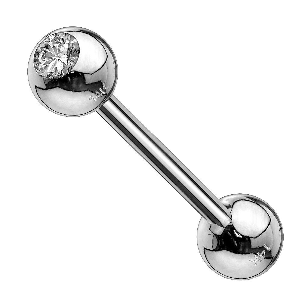 Taffstyle Piercing-Set Zungenpiercing 14K Echt Gold 585 Kristall Weißgold 1,6mm x 16mm x 5mm (Barbell Intim Tragus Helix Ohrpiercing Piercing), Stab Barbell Hantel Ohr Zunge Brust Tragus Helix Ohrpiercing Piercing