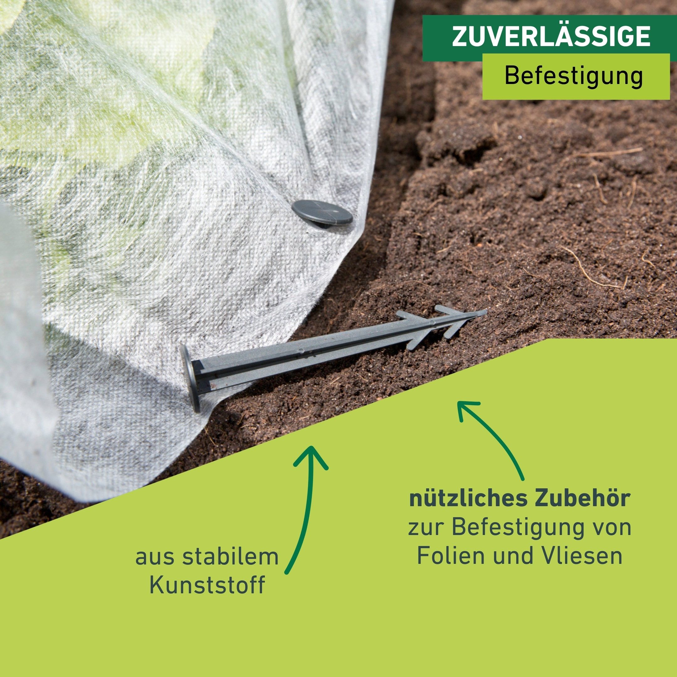 Windhager Gartenvlies Hallterung wiederverwendbar mit Widerhaken, 10 Stk., (Packung, 10-St), Folien- und Vlieshalter, Kunststoff, 11,5 cm, schwarz