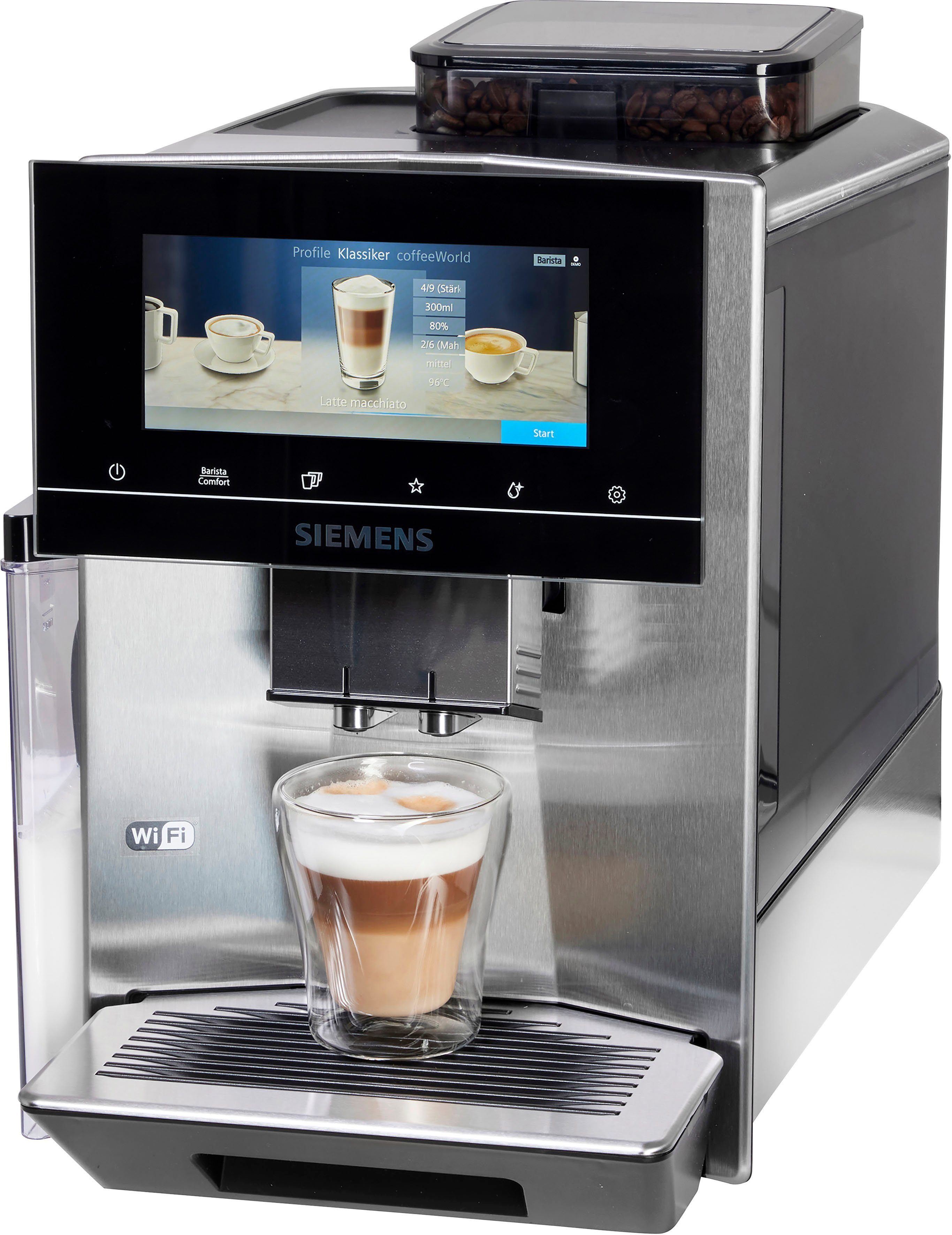 SIEMENS Kaffeevollautomat TQ903D03, Kaffeevollautomat Edelstahl Touchscreen Milchsystem