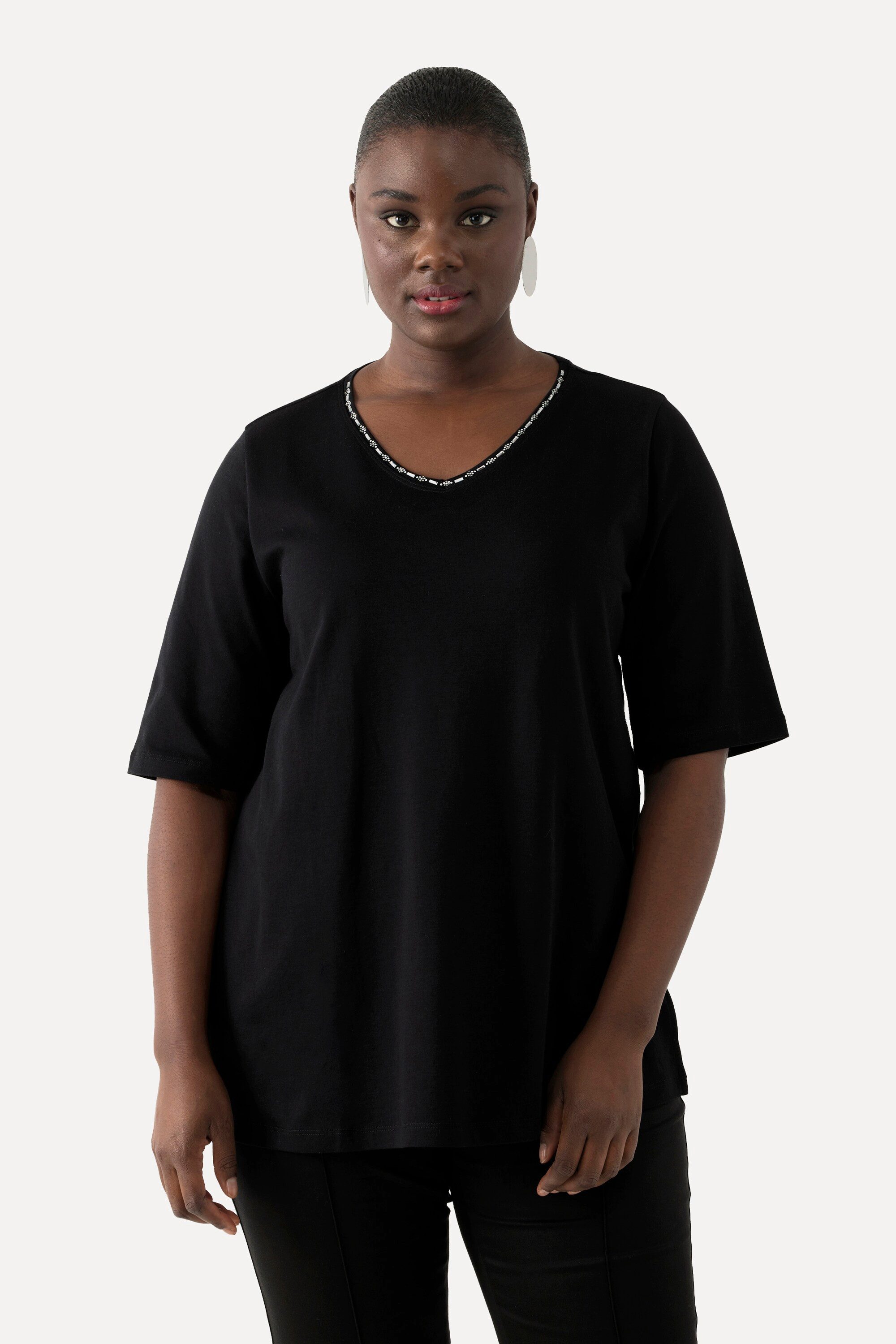 Ulla Popken T-Shirt T-Shirt A-Linie V-Ausschnitt günstig online kaufen