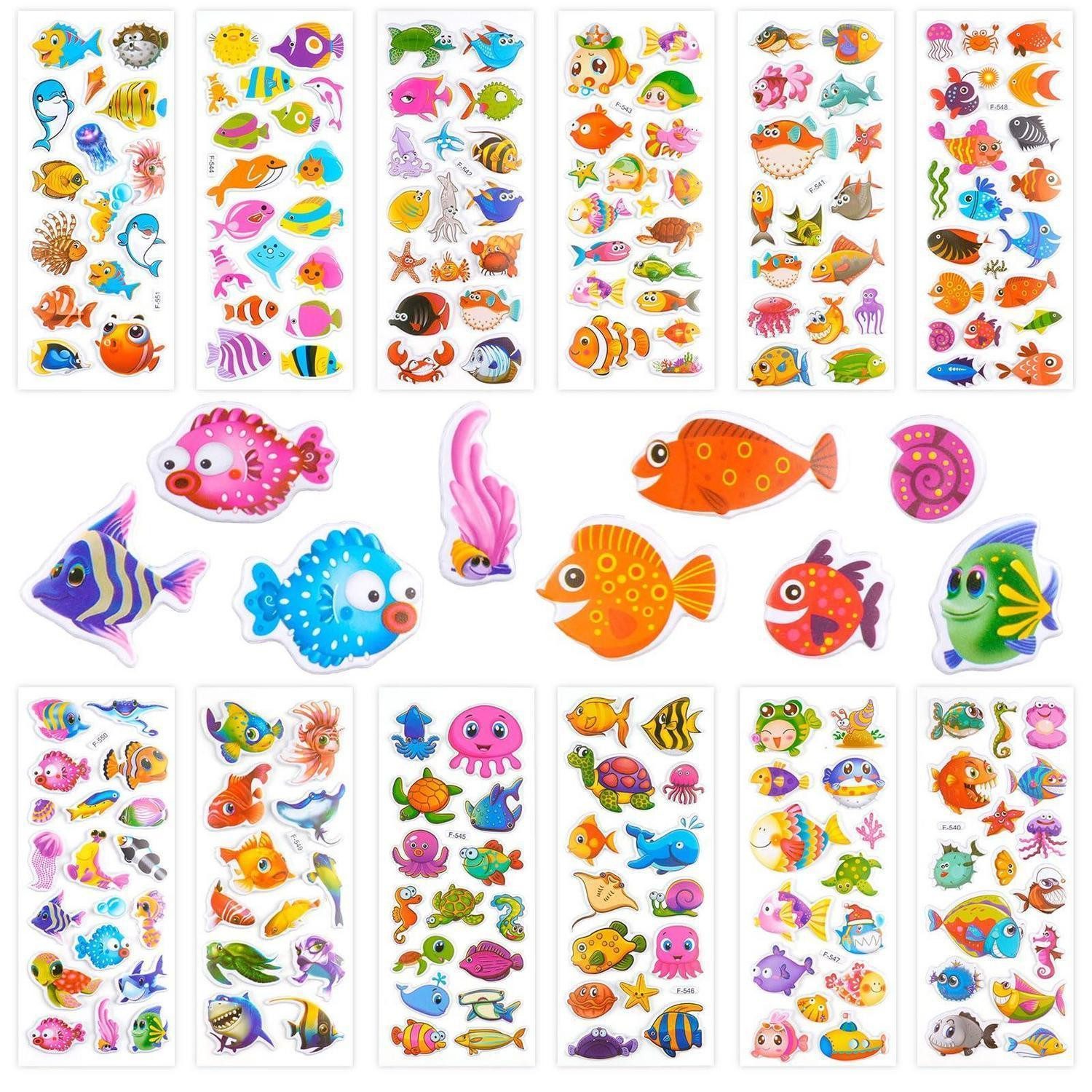 LuxusKollektion Aufkleber 3D Aufkleber Kinder 12 Blätter Gastgeschenke Fisch Sticker - 17 x 7 cm