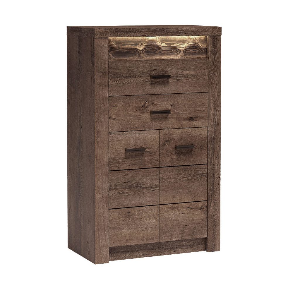 Beautysofa Kommode POLIS I-6 – hoch, mit LED und Stauraum, 2 Schubladen und Doppeltürenschrank