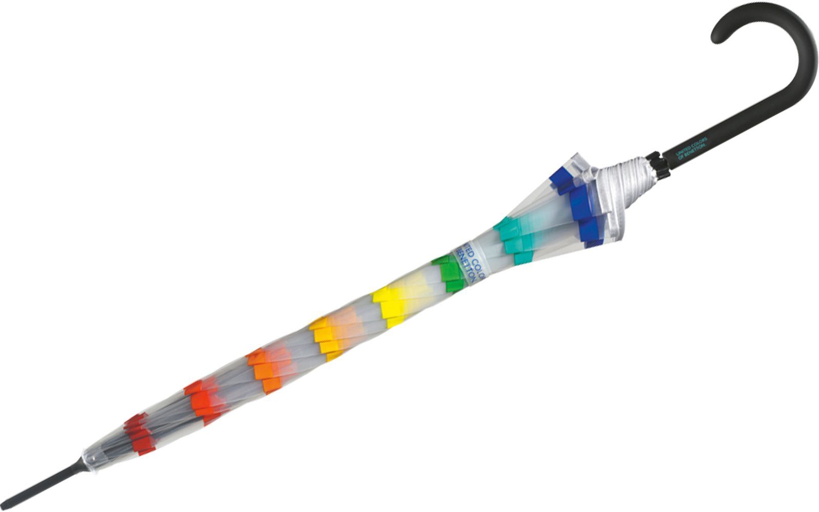 United Colors of Benetton Langregenschirm Glockenschirm mit Automatik transparent Regenbogen, voller Druchblick mit diesem durchsichtigen Kuppelschirm – Bild 3 von 3