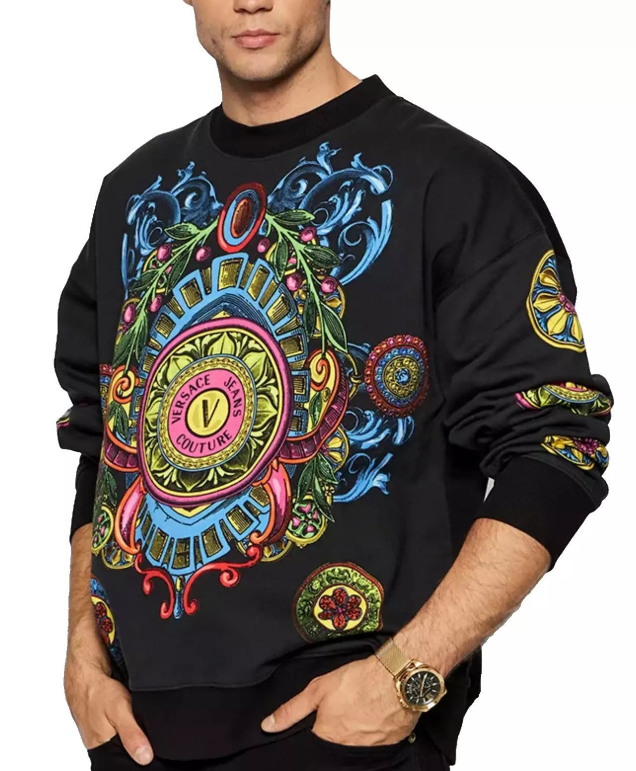 Versace Jeans Couture Sweatshirt Oversize Logo Pullover Sweater S All-Over-Print im typischen barocken Versace