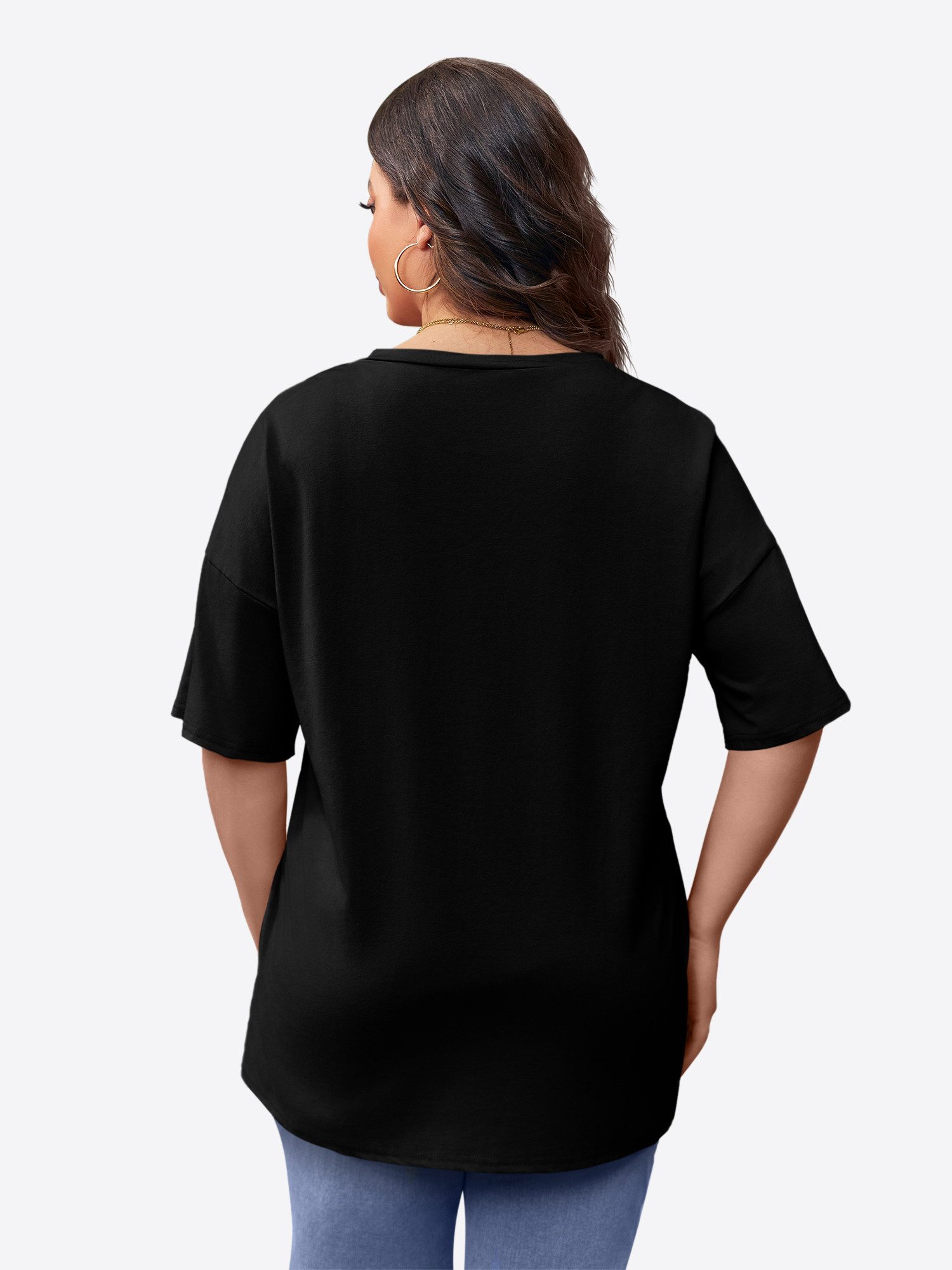 Imily Bela T-Shirt Damen Lockeres V-Ausschnitt Halbarm Loose Basic (Packung günstig online kaufen