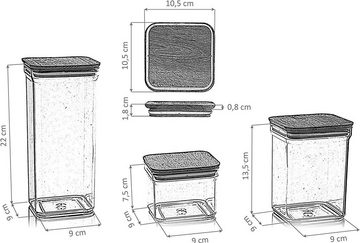 Lashuma Vorratsdose, Kunststoff, (Set, 3-tlg), Eckige Aufbewahrungsbehälter 0,5 Liter - 1 Liter - 1,5 Liter puder