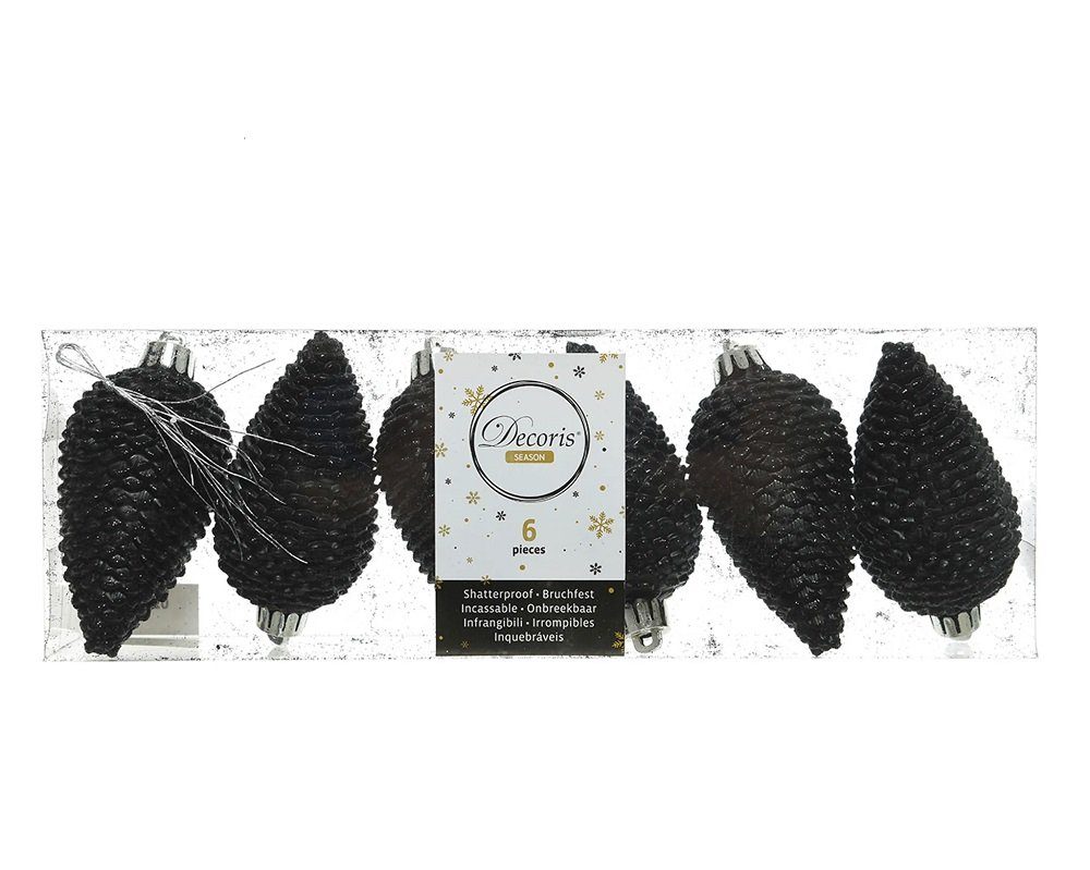 Kaemingk Weihnachtsbaumkugel Christbaumschmuck Zapfen bruchfest Ø 4,5 cm H 8 cm 6 Stück schwarz von Kaemingk