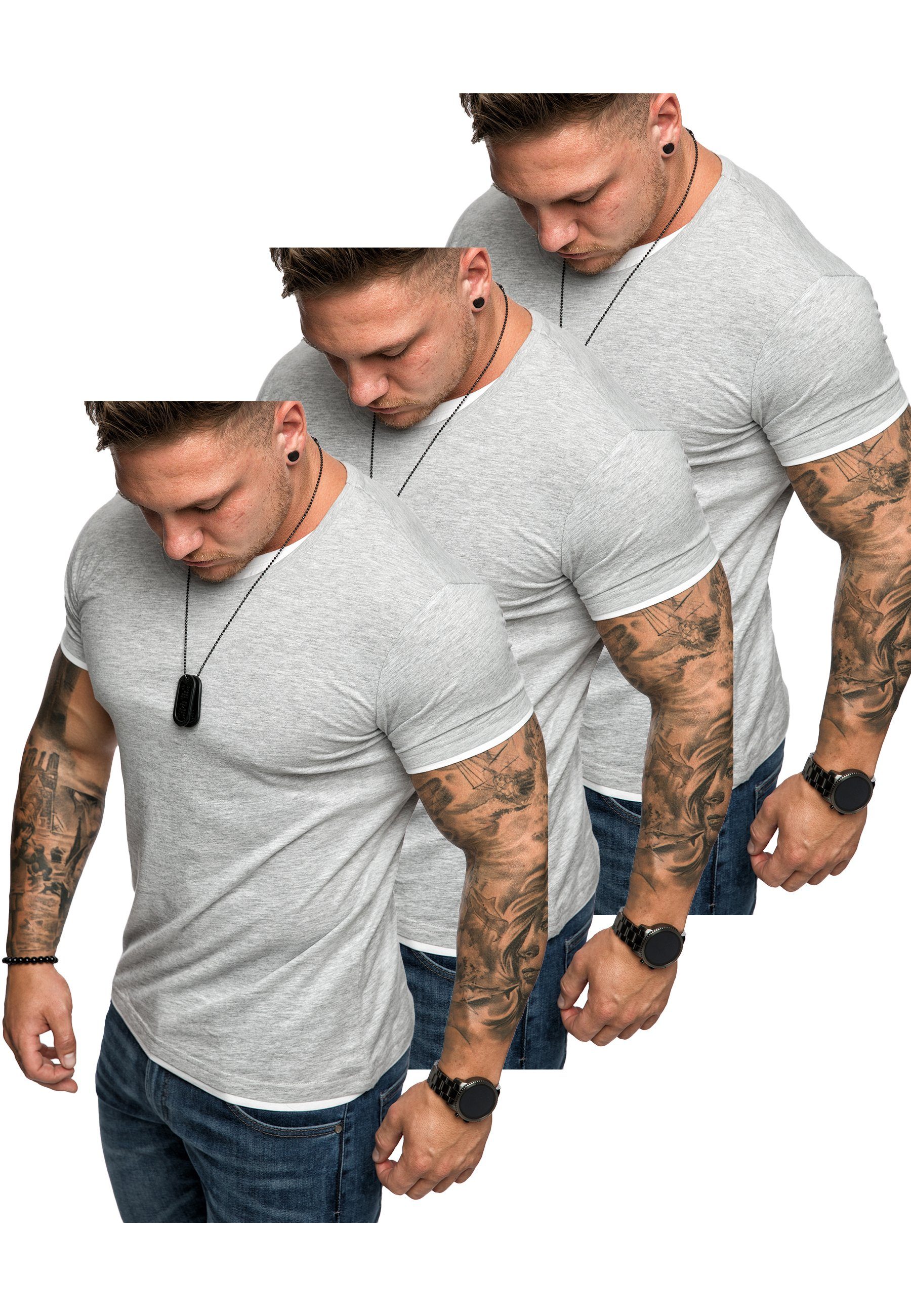 Amaci&Sons T-Shirt 3. LAKEWOOD 3er-Pack T-Shirts (3er-Pack) Herren Basic Oversize T-Shirt mit Rundhalsausschnitt (3x Grau/Weiß)