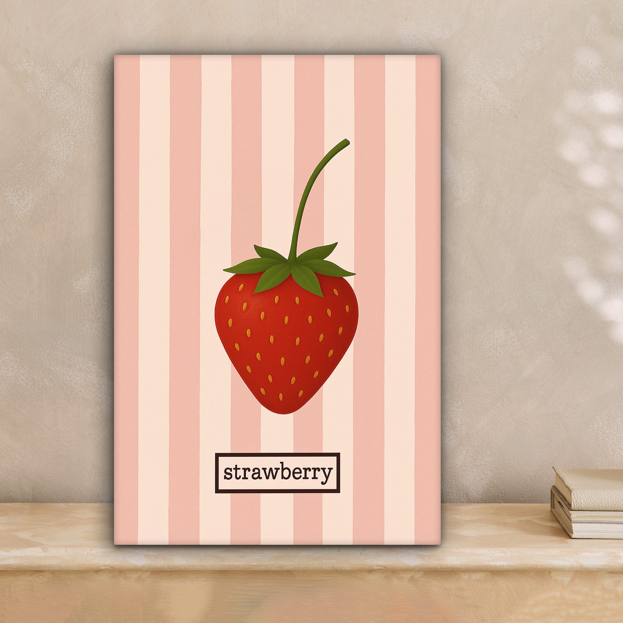 OneMillionCanvasses® Leinwandbild Erdbeere - Streifen - Minimalistisch - Ro günstig online kaufen