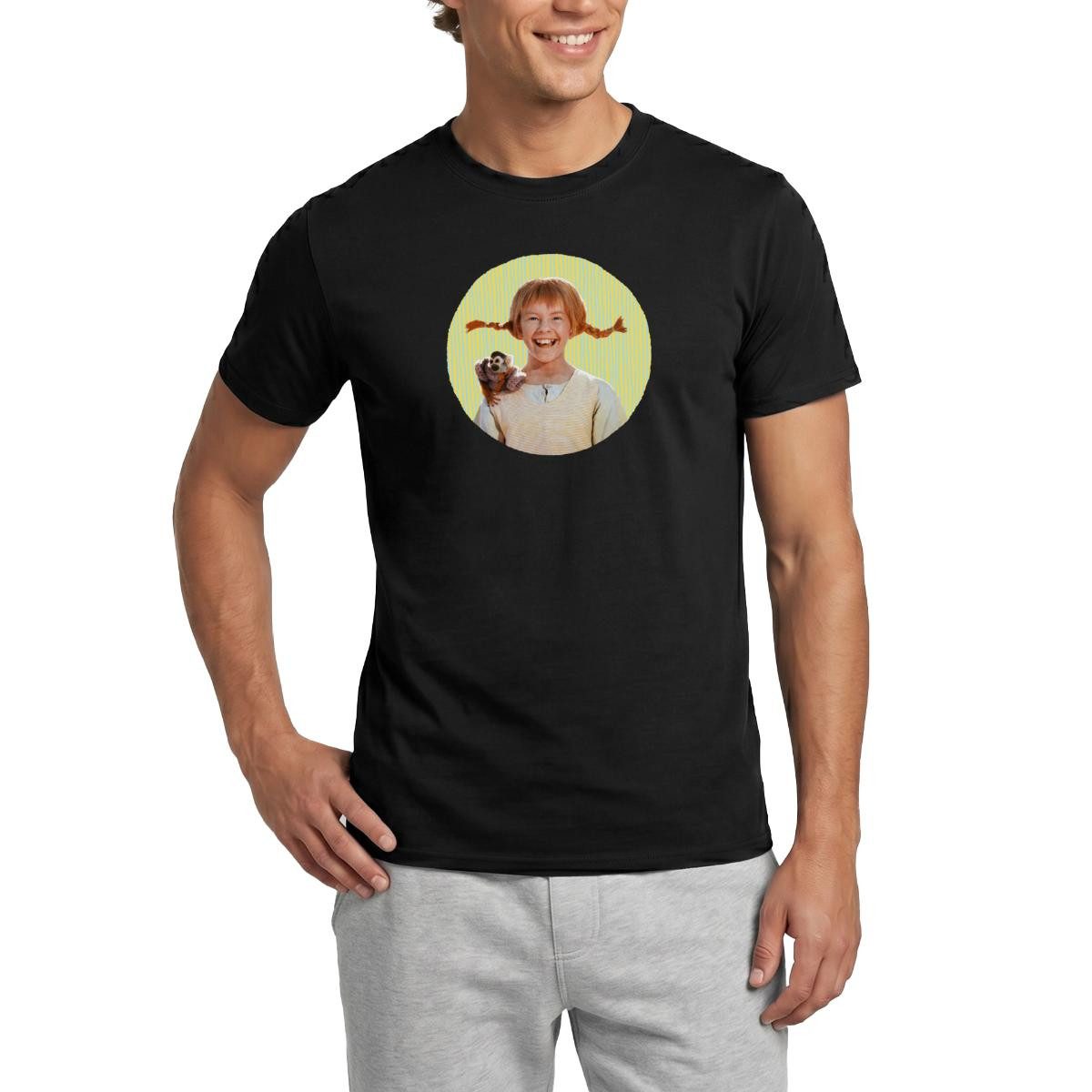 Spreadshirt T-Shirt Pippi Langstrumpf Mit Herr Nilsson Portrait Männer T-Shirt (1-tlg)