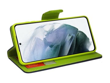 cofi1453 Handyhülle Buch Tasche für Samsung Galaxy S21 Blau-Grün, Kunstleder Schutzhülle Handy Wallet Case Cover mit Kartenfächern, Standfunktion Schwarz