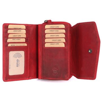 Benthill Geldbörse Damen Echt Leder Portemonnaie RFID Portmonee viel Kartenfächer Vintage, RFID-Schutz Kartenfächer Münzfach Reißverschlussfach
