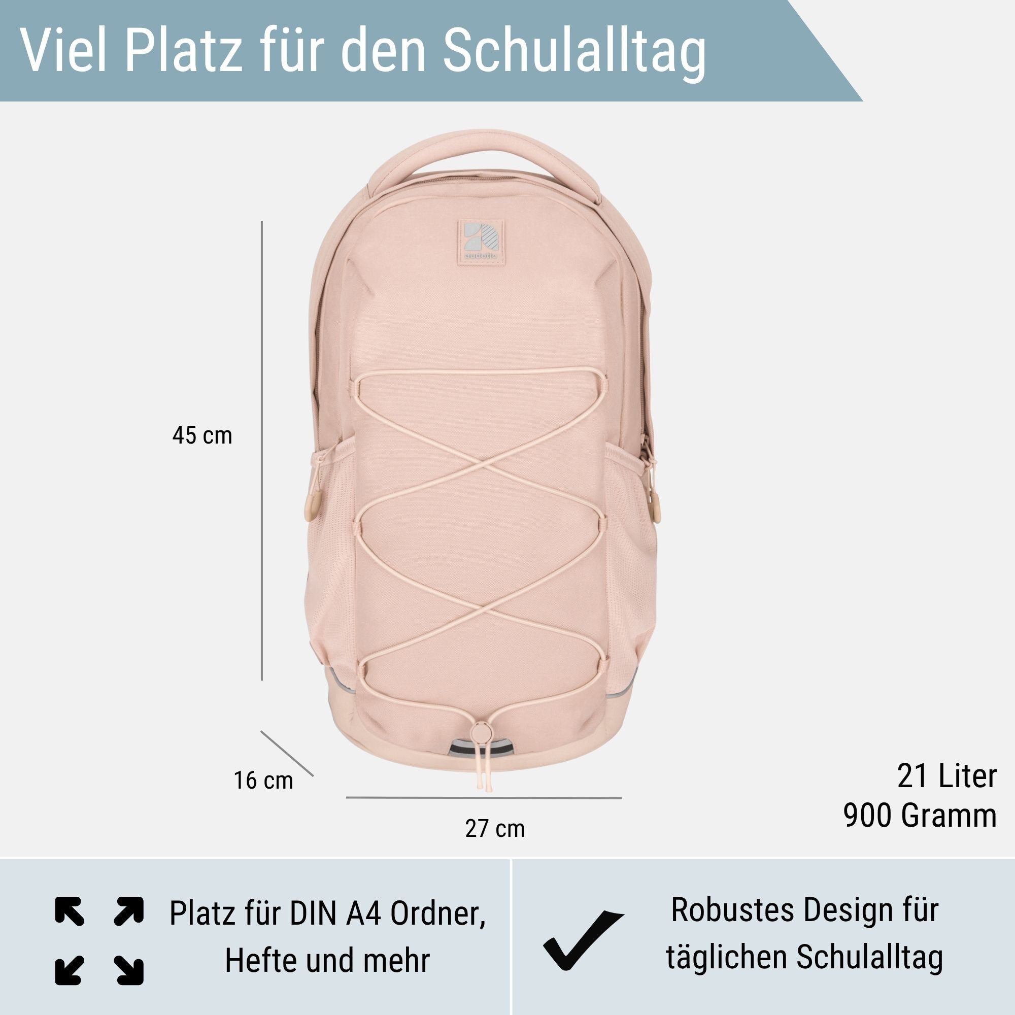 audetic Schulrucksack Aero 2.0 Schulrucksack mit vielen Fächern (1-tlg), Ergonomische Polsterung, reflektieren & wasserabweisend – Bild 2 von 5