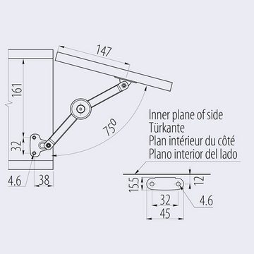 SO-TECH® Möbelbeschlag Klappenbeschlag 75 - 100° Klappenstütze Klappenhalter (1 St), Klappenhalter für Holz oder Alurahmen
