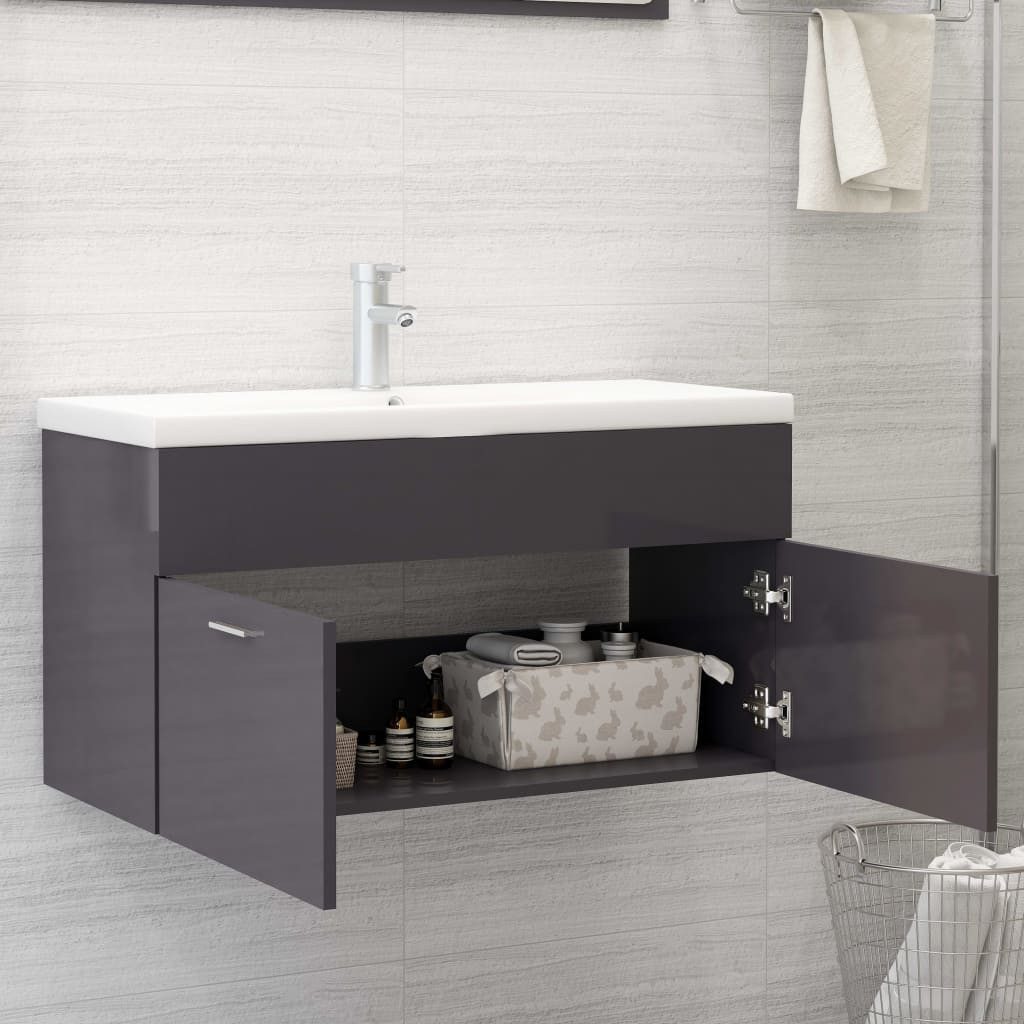 vidaXL Badezimmer-Set Waschbeckenunterschrank Hochglanz-Grau 90x38,5x46cm, günstig online kaufen
