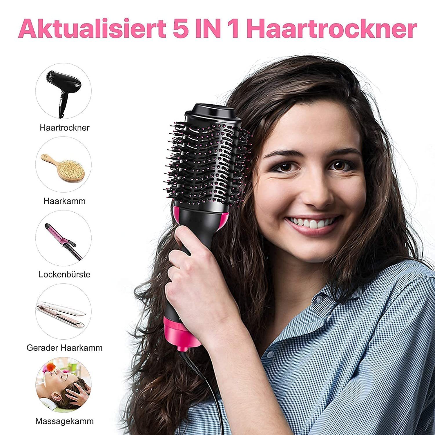 Herren Haartrockner zggzerg Reisehaartrockner Haartrockner Warmluftbürste, Zggzerg Upgrade 5 In 1 Stylingbürste Hair Dryer & Vol