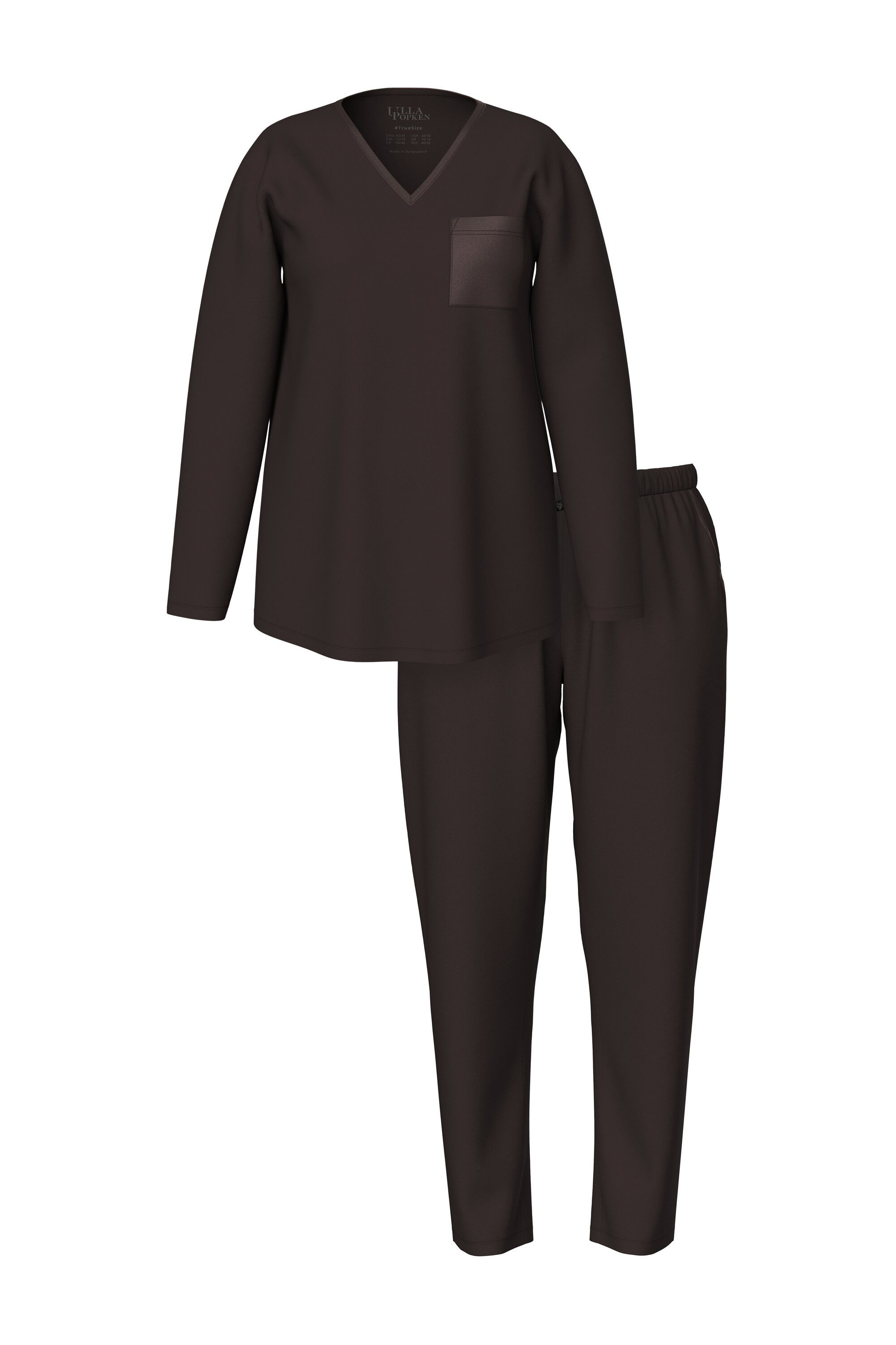 Ulla Popken Pyjama Pyjama Satin-Brusttasche V-Ausschnitt günstig online kaufen