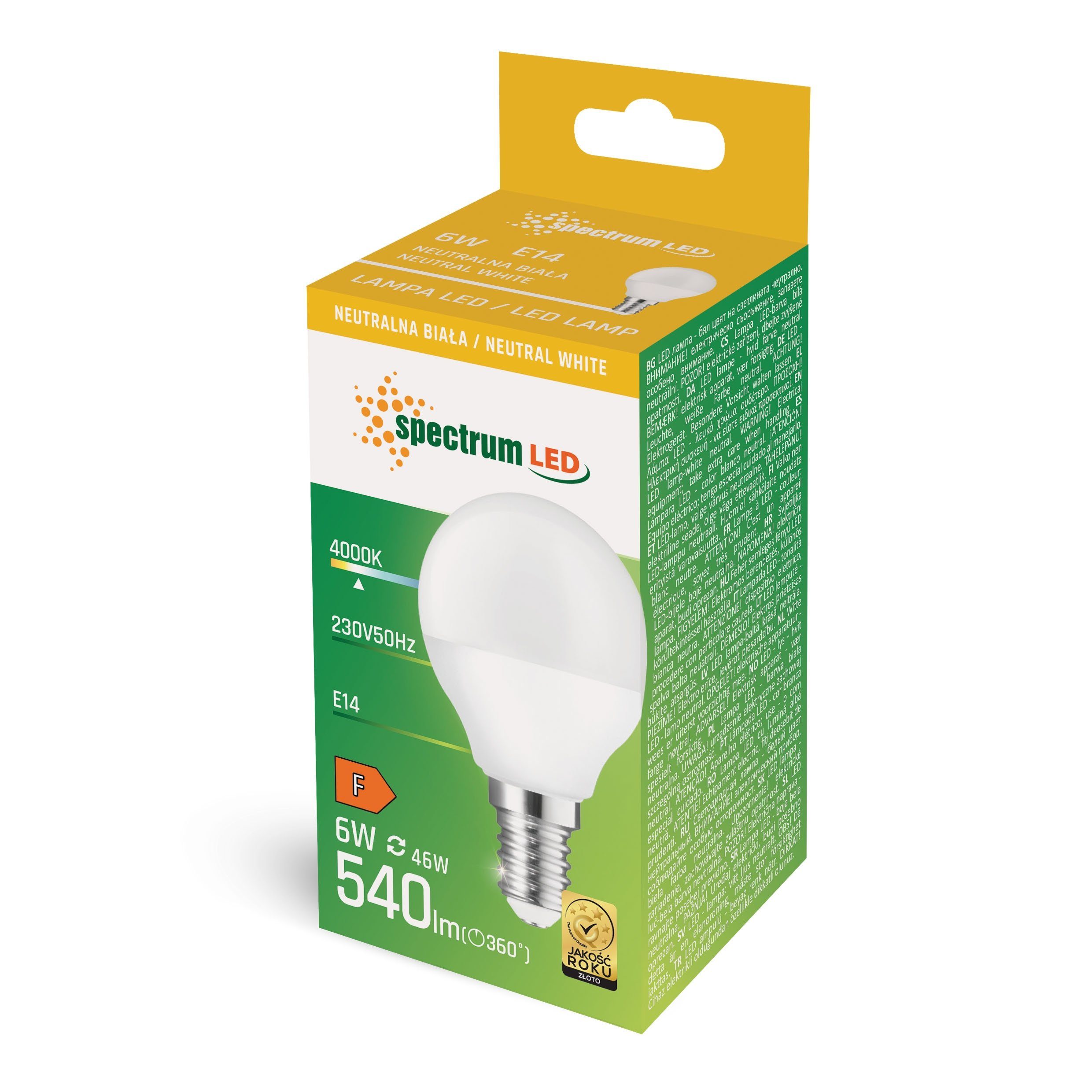 Tropfenform LED Neutralweiß G45 spectrum E14, Neutralweiß LED-Leuchtmittel 540lm 230V 160° E14 4000K, 6W 46W = LED