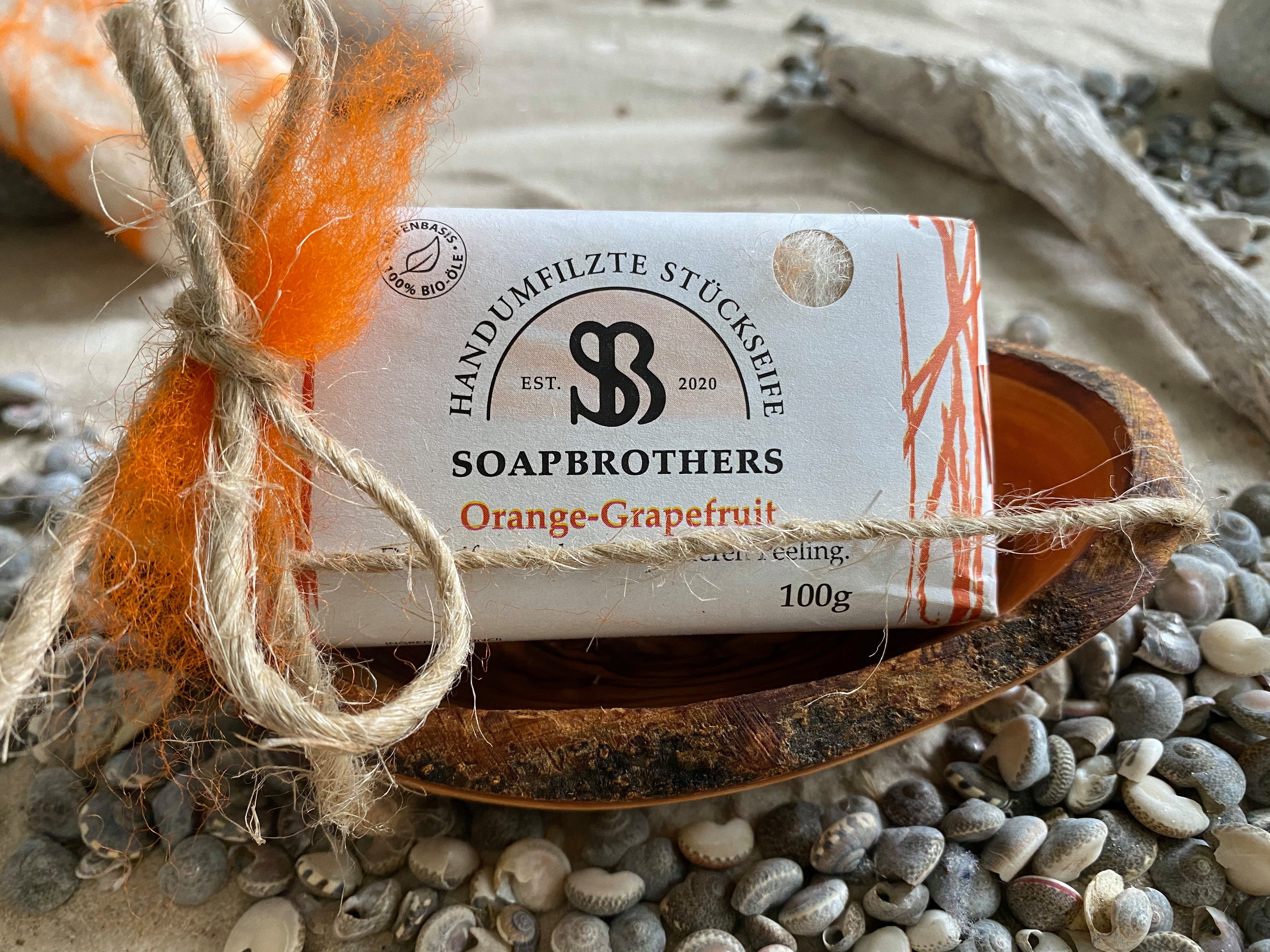 Naturkosmetik Seifen-Set 8 Düfte, Soapbrothers Geschenk-Box orange Olivenholzseifenschale und versch. 2-tlg., Naturkosmetik