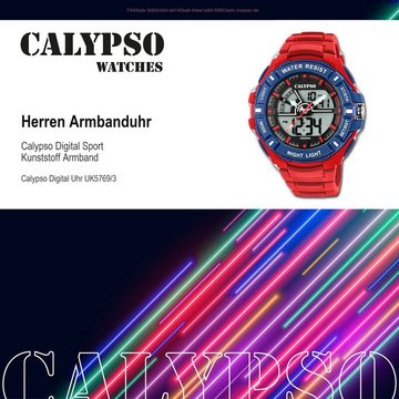 CALYPSO WATCHES Digitaluhr Calypso Herren Uhr K5769/3, Herren Armbanduhr rund, Kunststoff, PUarmband rot, Sport