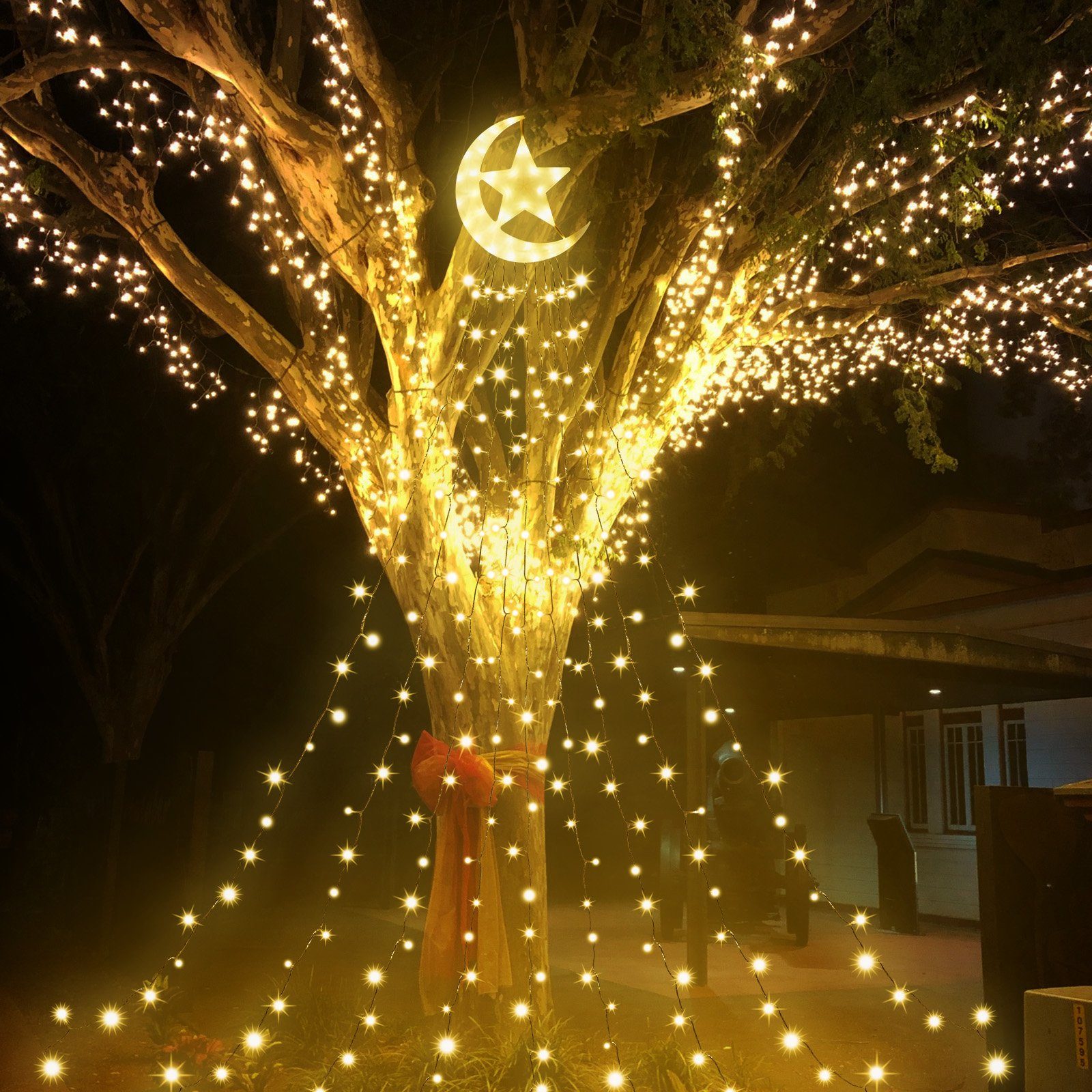 Timer 350-flammig, Lichterkette, Star, Weiß Sunicol Modi, LED Topper LED-Lichterkette Weihnachtsbaum 8 Warmes Wasserfall