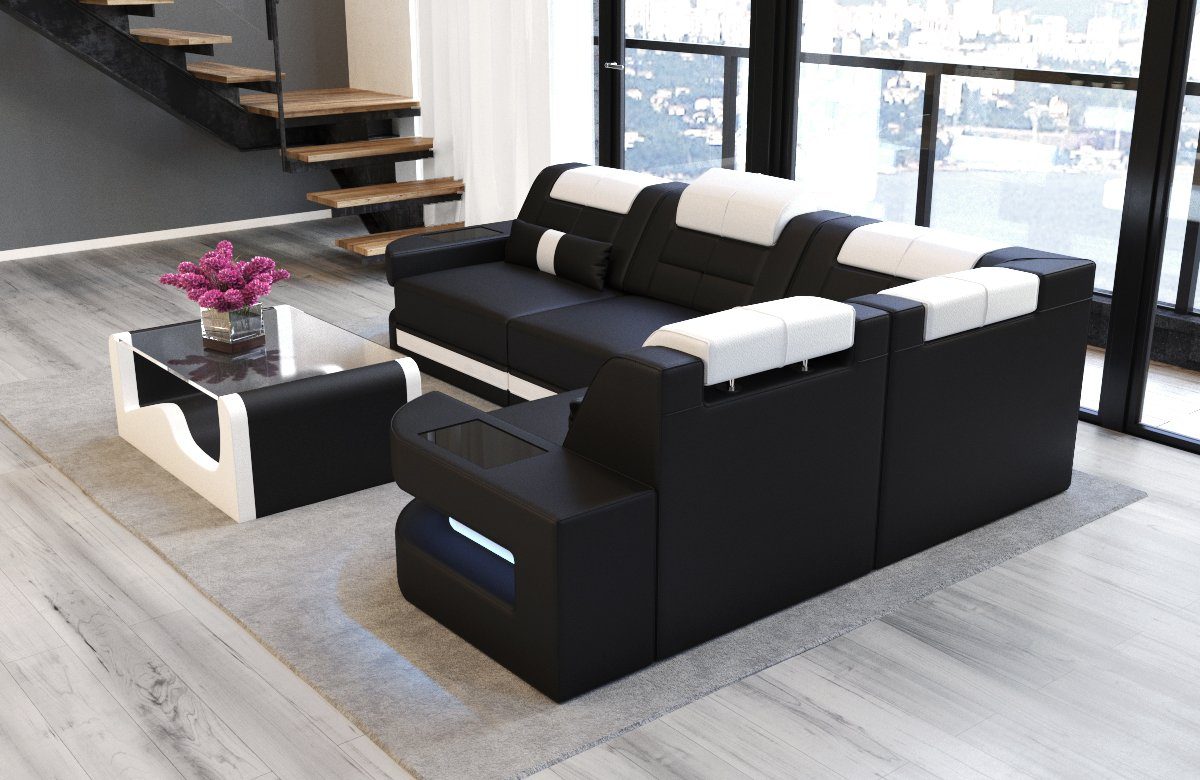 Dreams Couch, Como mit wahlweise Designersofa als Leder Ecksofa Bettfunktion Ledersofa, mit L Sofa LED, Sofa Form Ledercouch Schlafsofa,