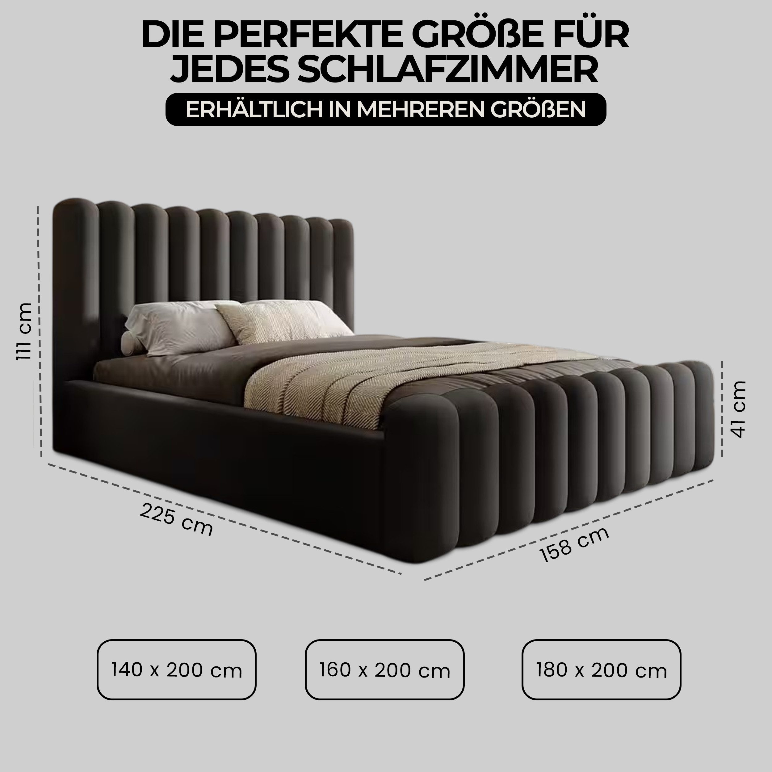 Goldstoff Polsterbett JENNY - Bett mit Bettkasten & Halbrund-Kopfteil – Velvet (Doppelbett mit Bettkasten und Lattenrost, verfügbar 140x200 160x200 180x200 200x200cm), Verfügbar in 4 Größen – Modern & Elegant