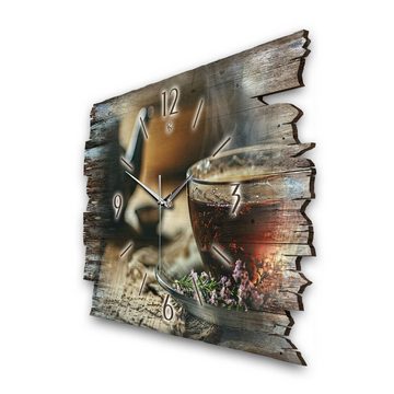 Kreative Feder Wanduhr Design-Wanduhr „Tee“ aus Holz im Shabby Style Design (ohne Ticken; flüsterleises Uhrwerk; außergewöhnlich, modern)