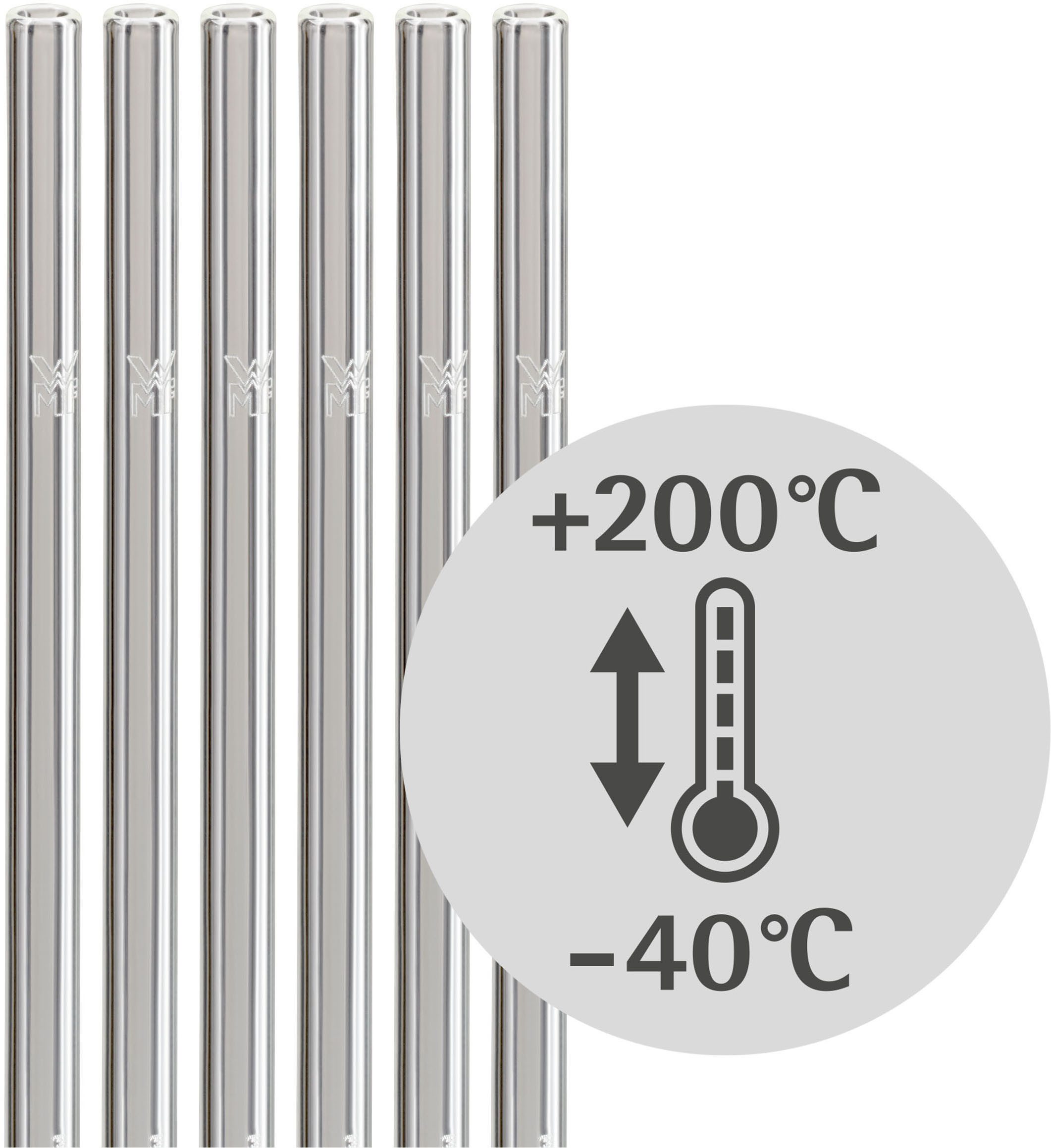 WMF Trinkhalme WMF, (Set, 7-tlg), 6-teiliges Set, 22 cm Länge, inkl. Reinigungsbürste, Borosilikatglas