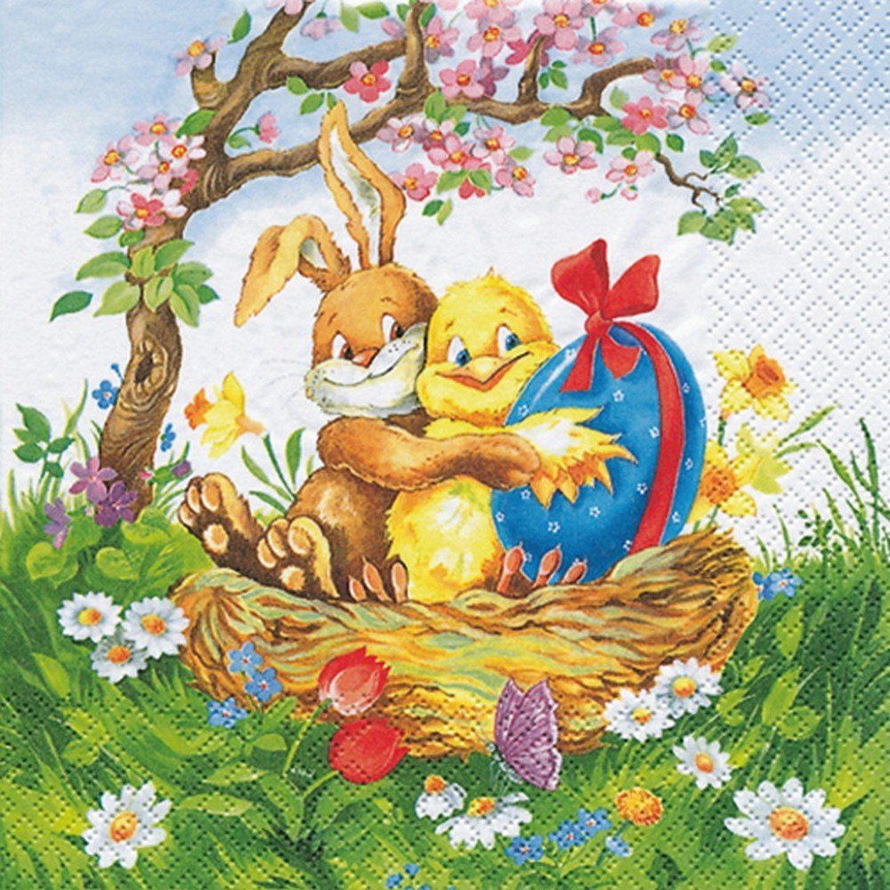 HOME FASHION Papierserviette 20 Servietten Easter Friends - Osterfreunde 33x33cm, (20 St)