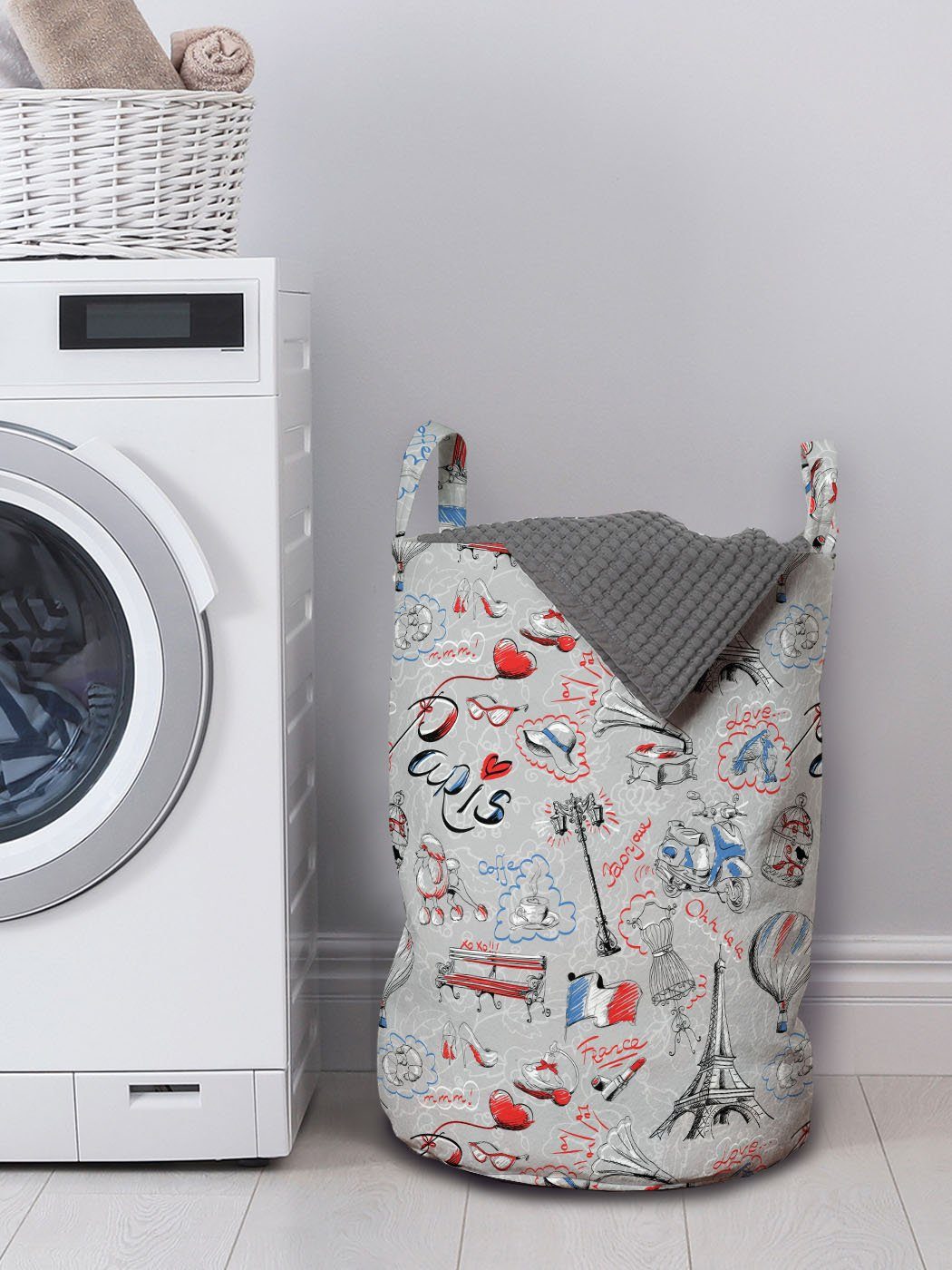 Abakuhaus Wäschesäckchen Wäschekorb mit Griffen der Waschsalons, für Frankreich Liebe Paris Kordelzugverschluss Stadt
