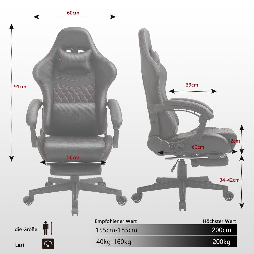 Dowinx Gaming-Stuhl Ergonomisches Design mit Massage Lendenwirbelstütze und günstig online kaufen