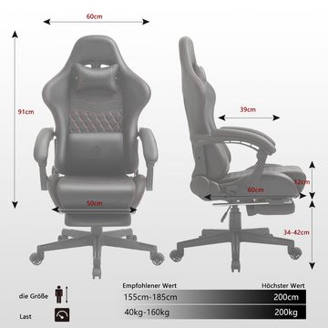 Dowinx Gaming-Stuhl Ergonomisches Design mit Massage Lendenwirbelstütze und Fußstütze, Rennsport-Stil PU-Leder hohen Rücken verstellbare Drehstuhl, Schwarz