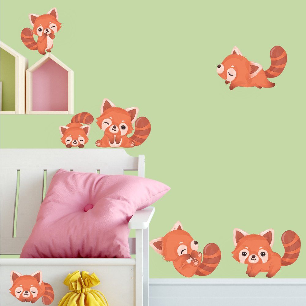 Sunnywall Wandtattoo Wandsticker roter Panda Wandtattoo Kinderzimmer Wandaufkleber (6 St)