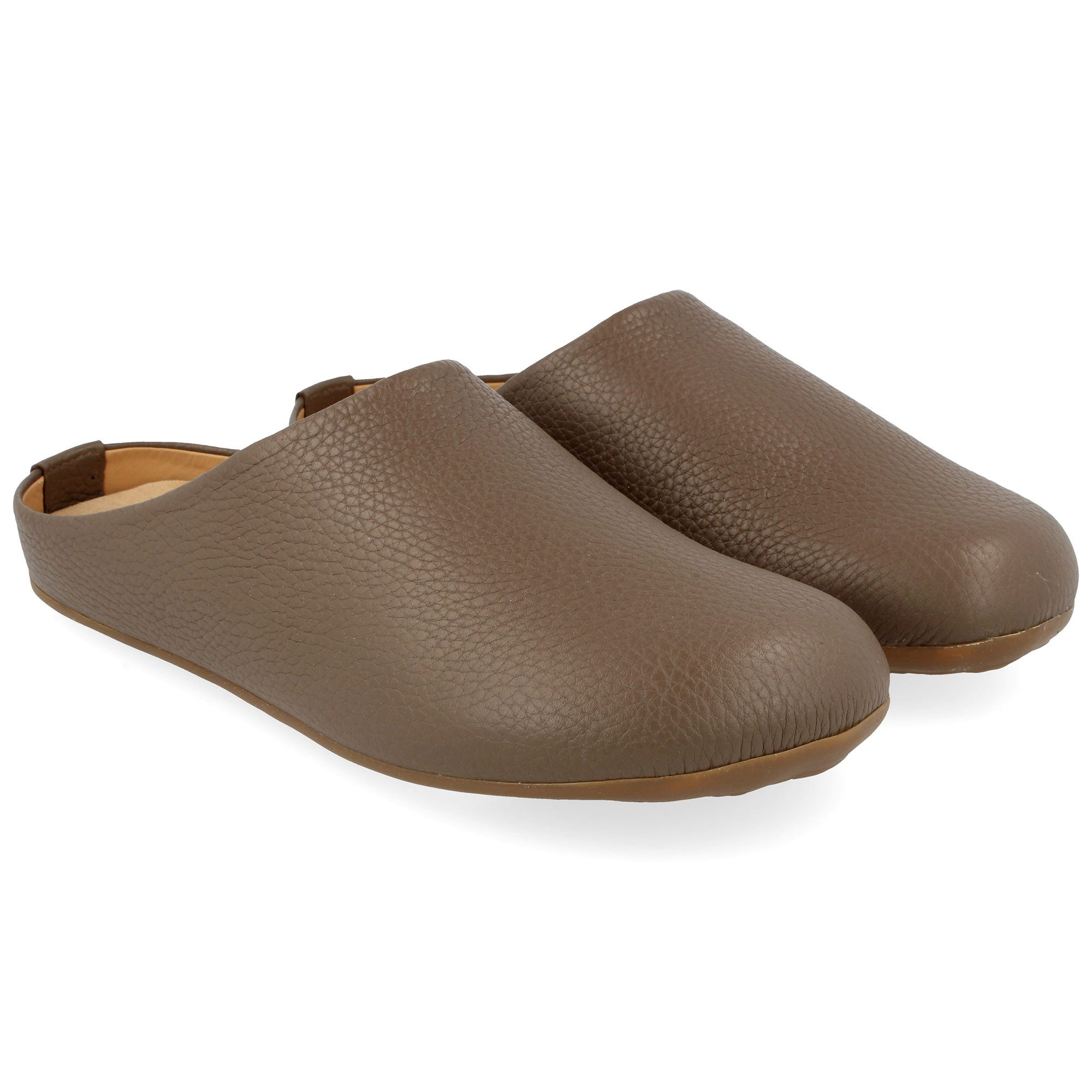 Basico Lederpantoffel mit weicher Gummisohle und Wechselfussbett Hausschuh