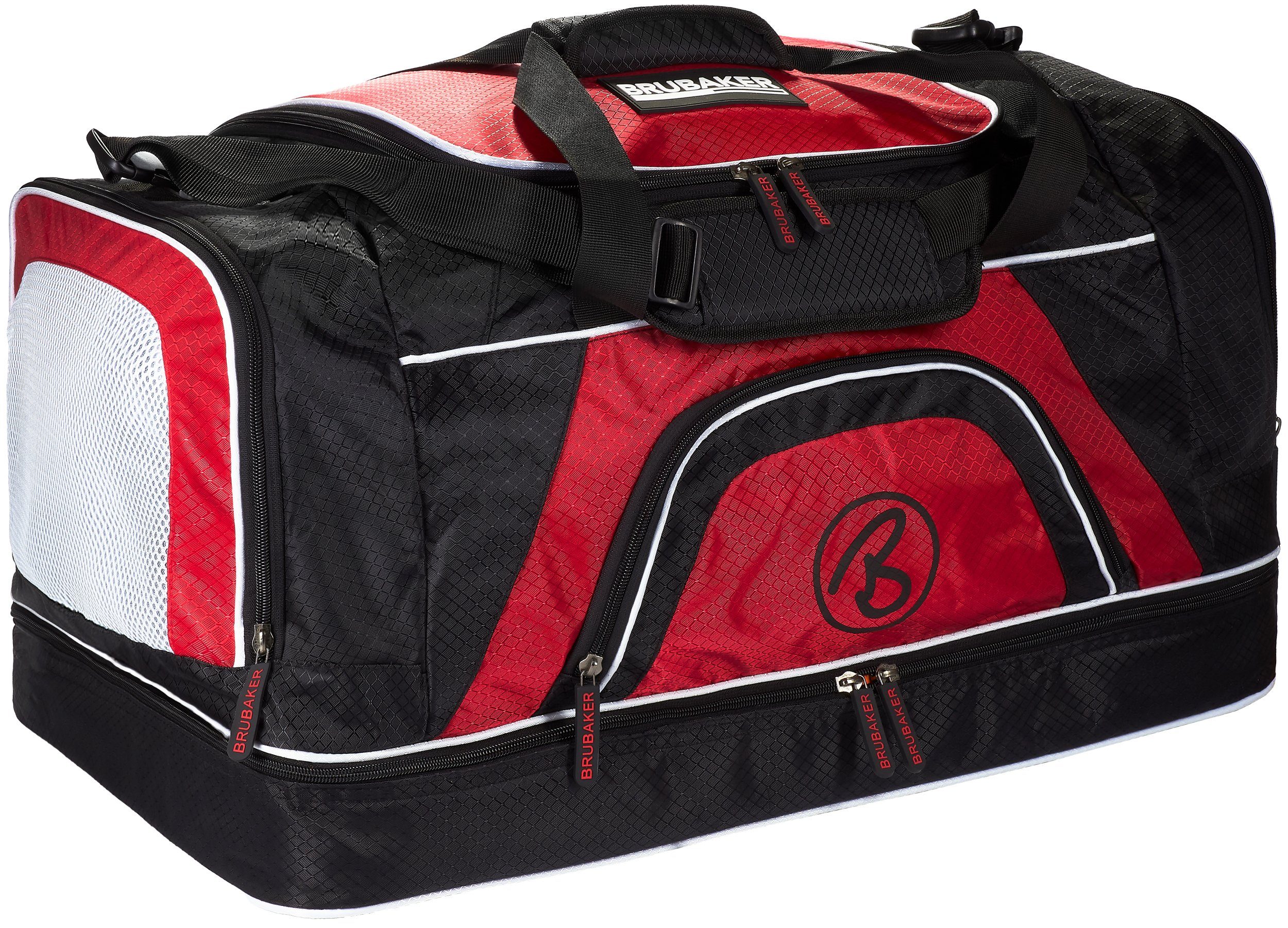 BRUBAKER Sporttasche XXL Trainingstasche 90 l oder 52 l (1-tlg., Reisetasche mit Schuhfach und Nassfach), Fitnesstasche mit abnehmbarem Schultergurt Rot und Schwarz